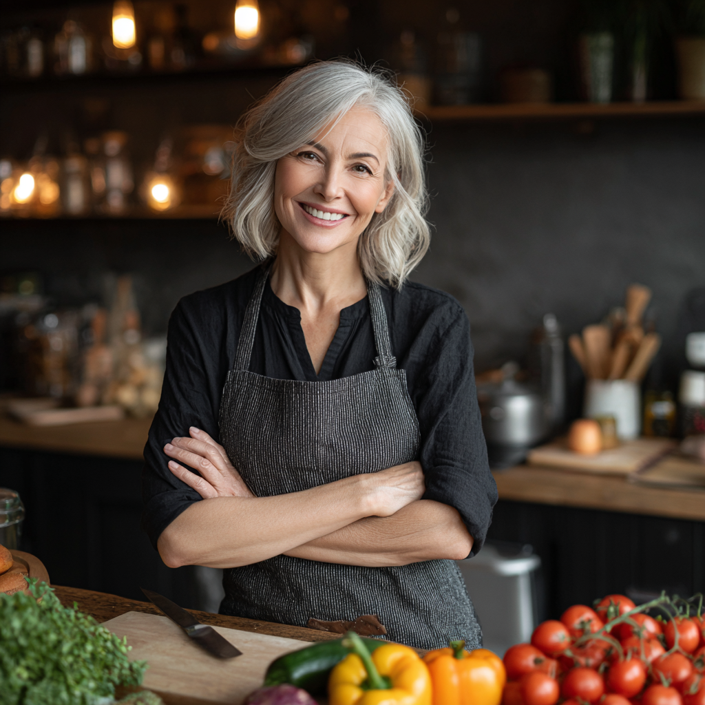 Group of diverse Ukrainian adults of different ages smiling while preparing healthy meals together
